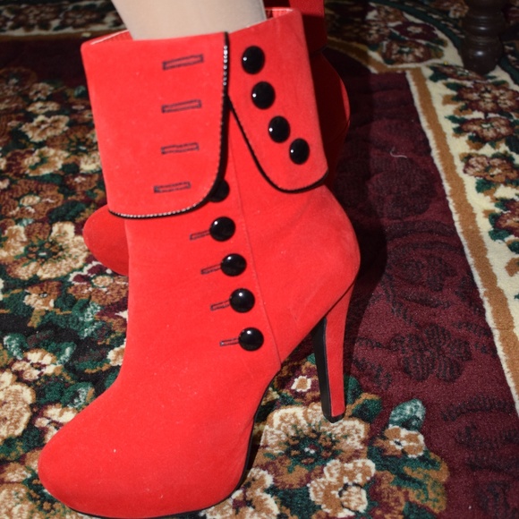 Red Boots with Black Buttons - Picture 3 of 8
